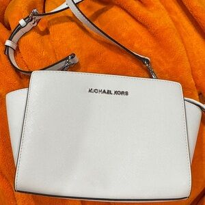 Michael Kors White Saffiano Crossbody with Silver Hardware